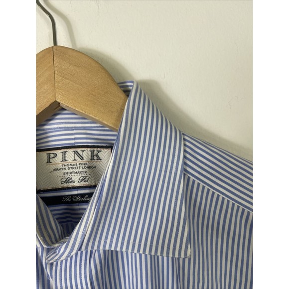 Thomas Pink The Sterling Slim Fit Dress Shirt Blue Striped Size 16 34.5 - Picture 6 of 6